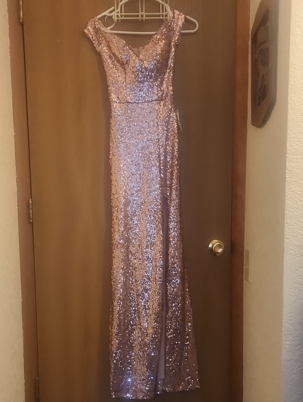 B Darlin Rose Gold Sequin Prom Dress